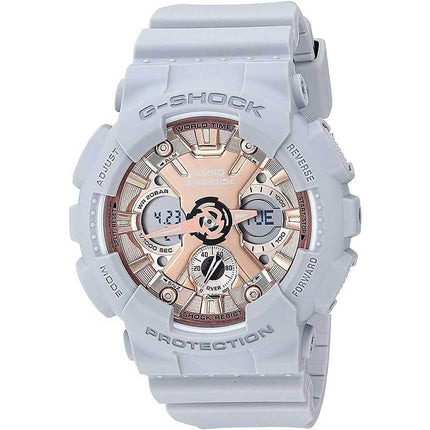 Casio Women's Quartz Watch - G-Shock Rose Gold Ana-Digi Dial Grey Strap | GMAS120MF-8A ,