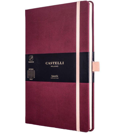 Castelli A5 Notebook - Aquarela Ivory Pages Medium, Ruled, Black Cherry | QC625-002 ,