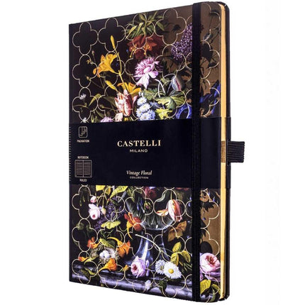 Castelli A5 Notebook - Vintage Floral Ivory Paper Medium, Ruled, Peony | QC6CB-001 ,