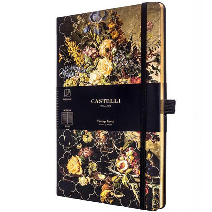 Castelli A5 Notebook - Vintage Floral Ivory Paper Medium, Ruled, Rose | QC6CB-002 ,