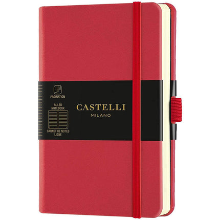 Castelli A6 Notebook - Aquarela Ivory Pages, Ruled, Coral Red | QC225-757 ,