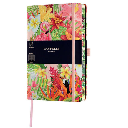 Castelli Notebook - Eden Jungle Design Medium A5, Ruled, Flamingo | QC6BI-005 ,