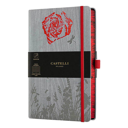 Castelli Notebook - Foresta Card Cover Medium A5, Ruled, Rose | QC6QE-501 ,
