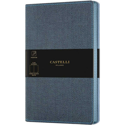 Castelli Notebook - Harris Tweed Cover Medium A5, Blank, Slate Blue | QC8D9-389 ,