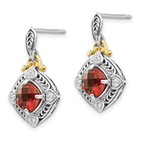 Sterling Silver w/14k Diamond & Garnet Earrings ,