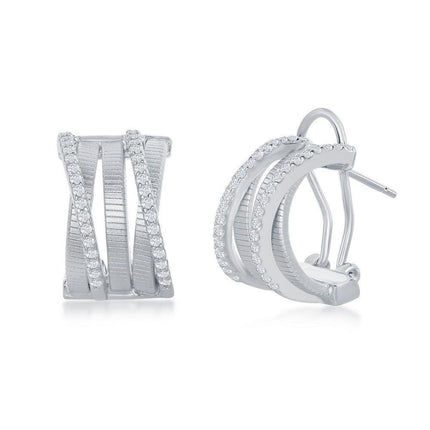 Sterling Silver Bonded with Platinum CZ Earrings ,