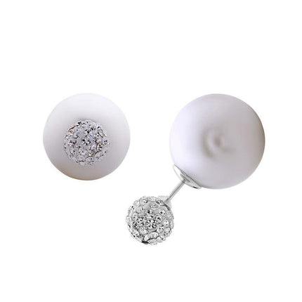 Sterling Silver Crystal Bead Pearl Back Earrings ,