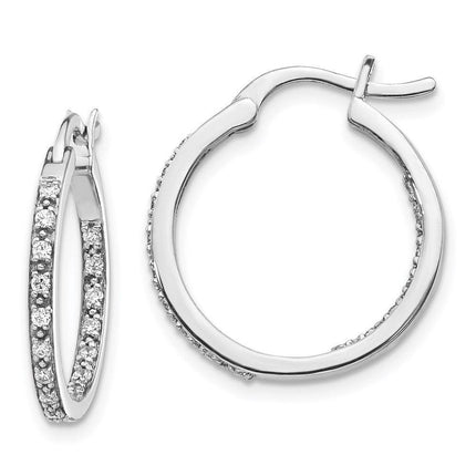 14k White Gold Diamond In/Out Hoop Earrings ,
