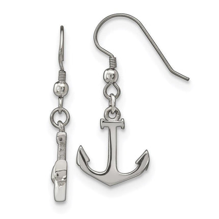 Stainless Steel Polished Anchor Dangle Shepherd Hook Earrings ,
