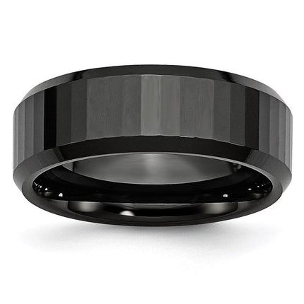 Ceramic Beveled Edge, Black Faceted 8mm Polished Band ,