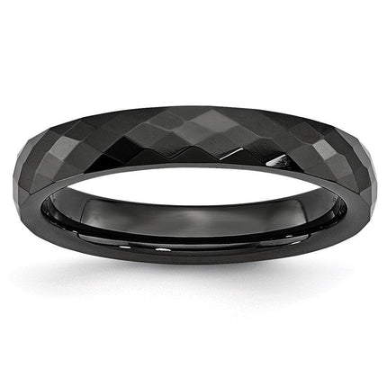 Ceramic Black 4mm Faceted Polished Band ,