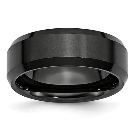 Ceramic Black 8mm Beveled Edge Brushed and Polished Band ,