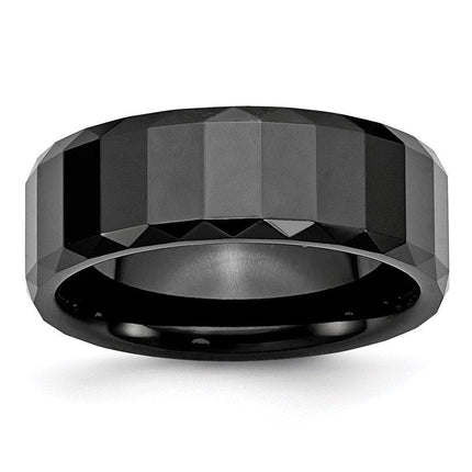 Ceramic Black Faceted 8mm Polished Beveled Edge Band ,