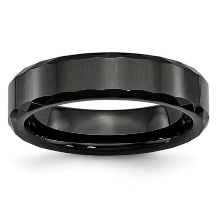 Ceramic Black Faceted and Beveled Edge 6mm Polished Band ,