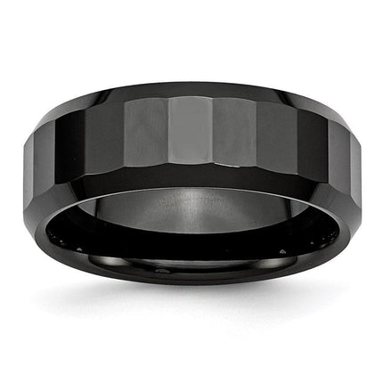 Ceramic Black Faceted Beveled Edge 8mm Polished Band ,