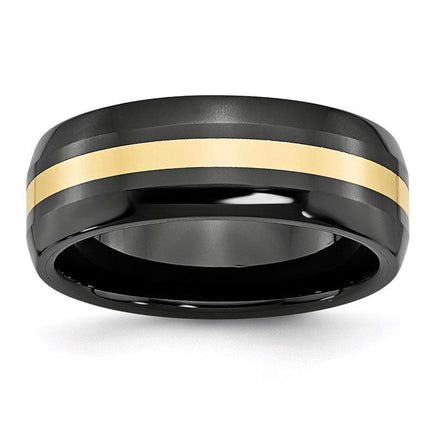 Ceramic Black with 14k Inlay 8mm Polished Band ,