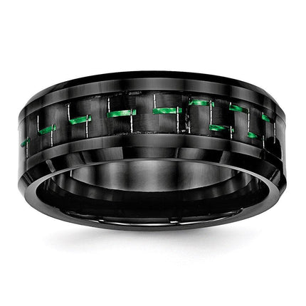 Ceramic Black with Green Carbon Fiber Inlay Beveled Edge Ring ,