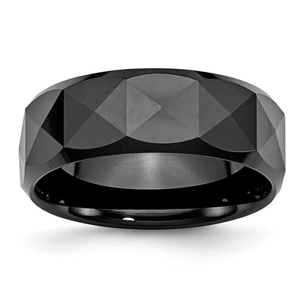 Ceramic Faceted Black 8mm Polished Beveled Edge Band ,