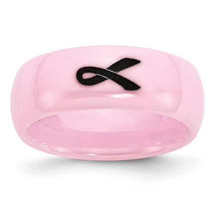 Ceramic Pink Black Laser Accented Ribbon 8mm Polished Band ,