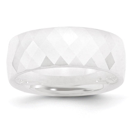 Ceramic White Faceted 8mm Polished Band ,
