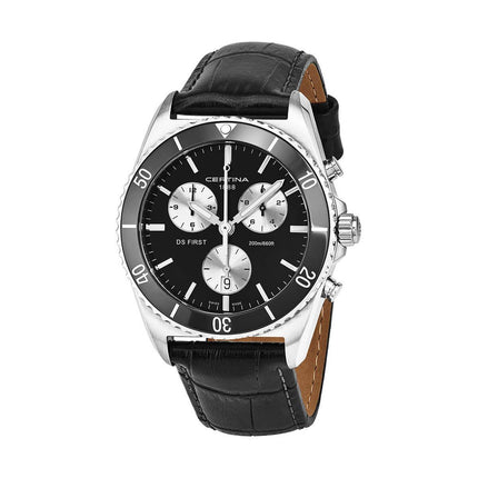 Certina Men's Chrono Watch - DS First Black Dial Leather Strap | C014.417.16.051.00 ,