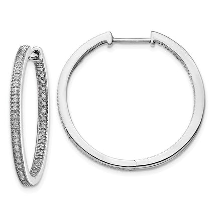 14K White Gold Polished Diamond In and Out Hinged Hoop Earrings ,