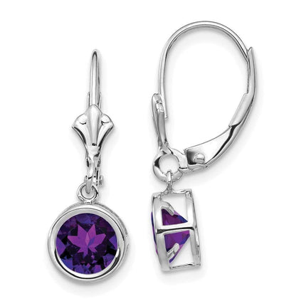 14k White Gold 6mm Amethyst Leverback Earrings ,