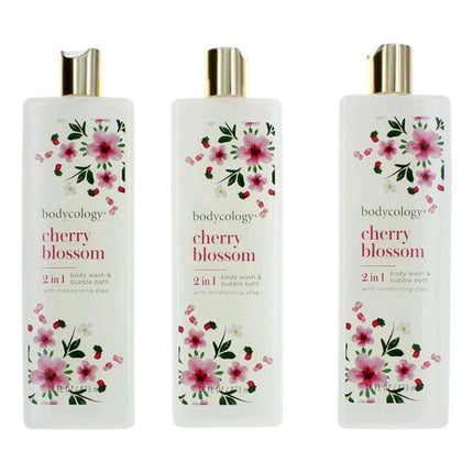 Cherry Blossom by Bodycology, 3 Pack 16 oz 2 in 1 Body Wash & Bubble Bath for Women ,
