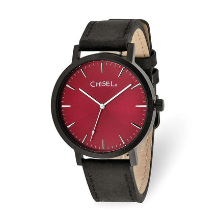 Chisel Matte Black IP-plated Red Dial Watch ,
