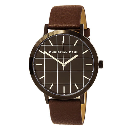 Christian Paul GR-02 Men's Bridport Grid Brown Leather Watch ,