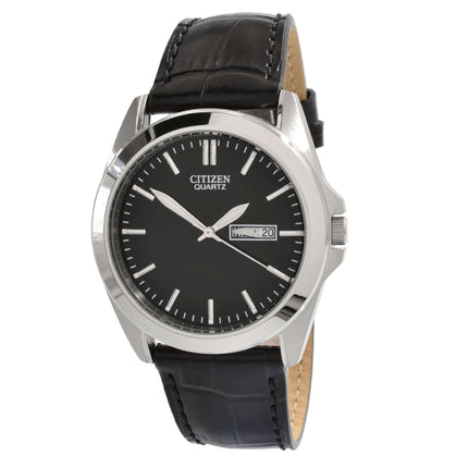 Citizen BF0580-06E Men's Quartz Black Leather Strap Black Dial Day Date Watch ,