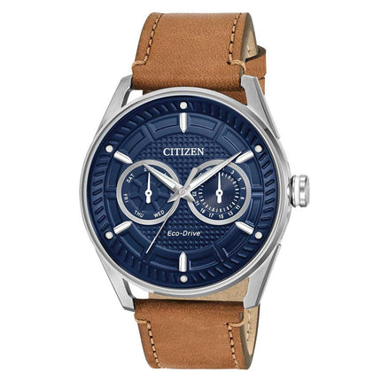 Citizen BU4020-01L Men's CTO Eco-Drive Navy Blue Dial Brown Leather Strap Watch ,