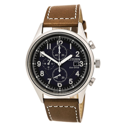 Citizen CA0621-05L Men's Chandler Blue Dial Brown Leather Strap Eco-Drive Chronograph Watch ,