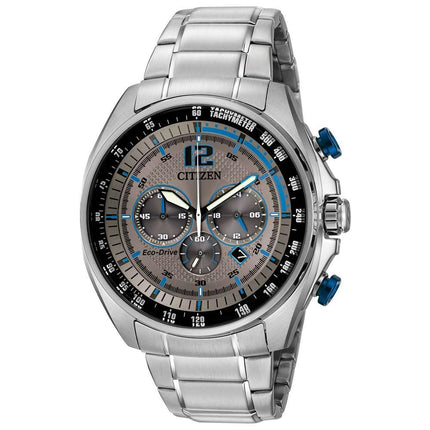 Citizen CA4190-54H Men's WDR Eco-Drive Charcoal Dial Steel Bracelet Chrono Watch ,
