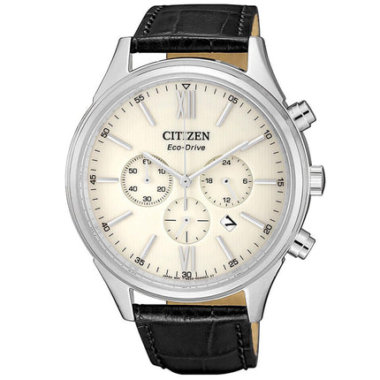 Citizen CA4410-17A Men's Eco-Drive Chrono Cream Dial Strap Watch ,