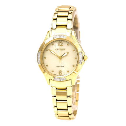 Citizen EM0452-58P Women's Diamond Eco-Drive Gold Tone Dial Yellow Gold Plated Steel Bracelet Watch ,