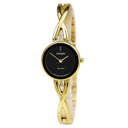 Citizen EX1422-54E Women's Silhouette Black Dial Yellow Gold Steel Bangle Bracelet Watch ,
