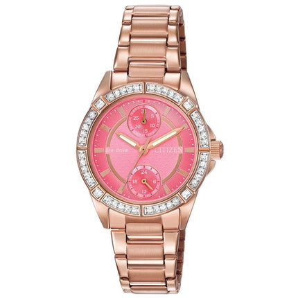 Citizen FD3003-58X Women's POV Pink Dial Rose Gold Steel Bracelet Swarovski Crystals Watch ,