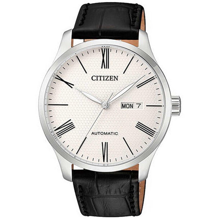 Citizen Men's Automatic Watch - White Dial Black Leather Strap | NH8350-08A ,