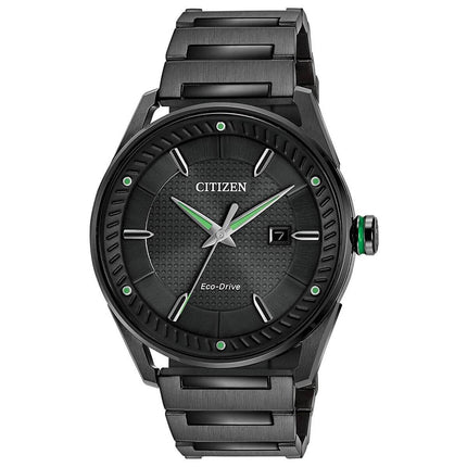 Citizen Men's Bracelet Watch - Drive Date Black Dial Black Steel | BM6985-55E ,
