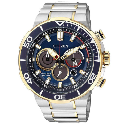 Citizen Men's Bracelet Watch - Eco-Drive Chronograph Blue Dial Steel | CA4254-53L ,