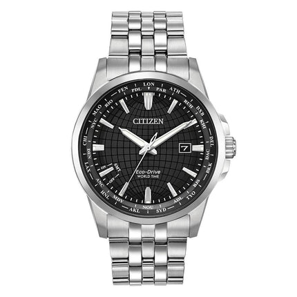 Citizen Men's Bracelet Watch - World Time Black Dial Stainless Steel | BX1000-57E ,