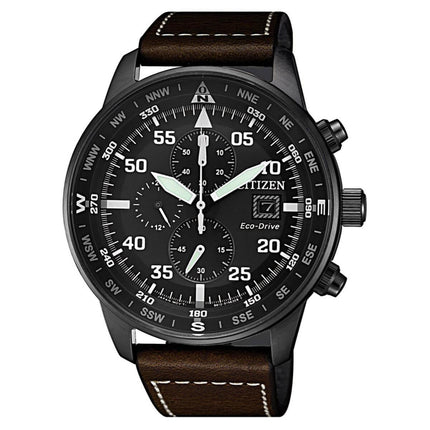 Citizen Men's Chrono Watch - Eco-Drive Black Dial Brown Leather Strap | CA0695-17E ,