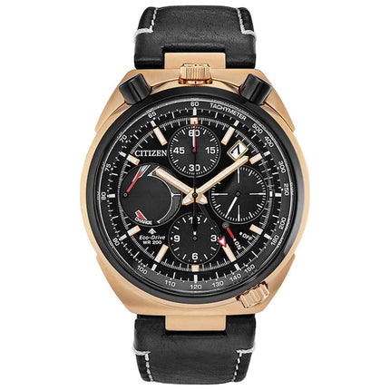 Citizen Men's Chrono Watch - Promaster Tsuno Black Dial Leather Strap | AV0073-08E ,