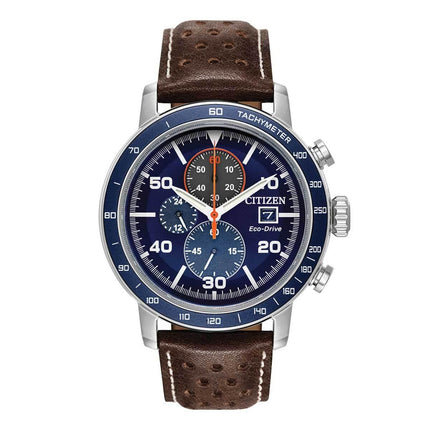 Citizen Men's Chronograph Watch - Brycen Blue Dial Brown Leather Strap | CA0648-09L ,