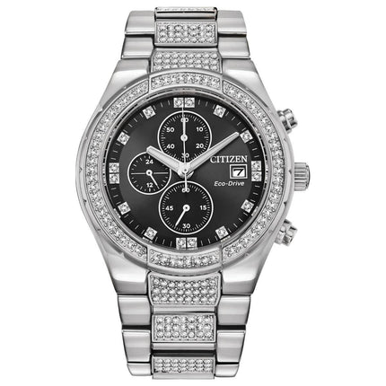 Citizen Men's Chronograph Watch - Crystal Black Dial Silver Tone Bracelet | CA0750-53E ,
