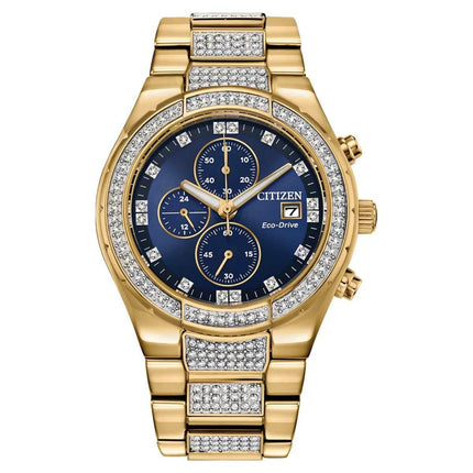 Citizen Men's Chronograph Watch - Crystal Blue Dial Yellow Gold Bracelet | CA0752-58L ,