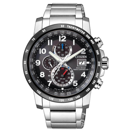 Citizen Men's Chronograph Watch - Eco-Drive Black Dial Steel Bracelet | AT8124-83E ,