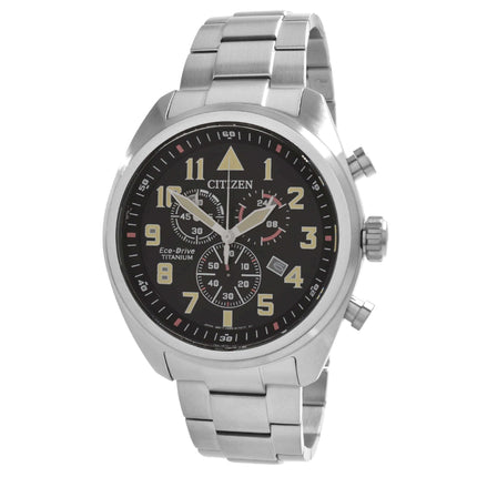 Citizen Men's Chronograph Watch - Eco-Drive Black Dial Titanium Bracelet | AT2480-81E ,