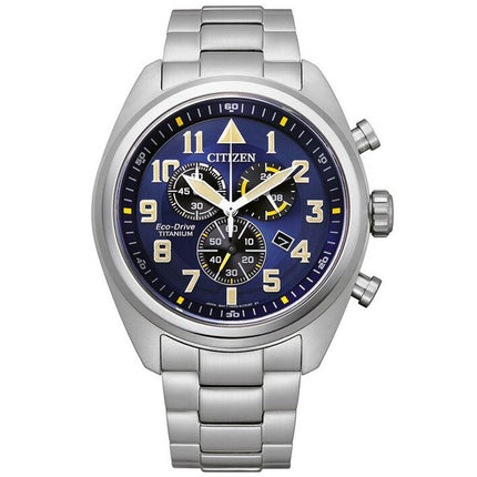 Citizen Men's Chronograph Watch - Eco-Drive Blue Dial Titanium Bracelet | AT2480-81L ,
